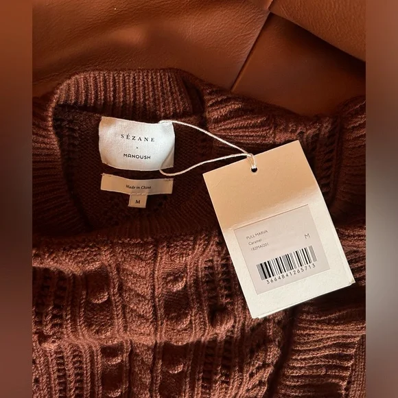 NWT SEZANE x MANOUSH Marva Pull Sweater Brown - Size M - Picture 9 of 10